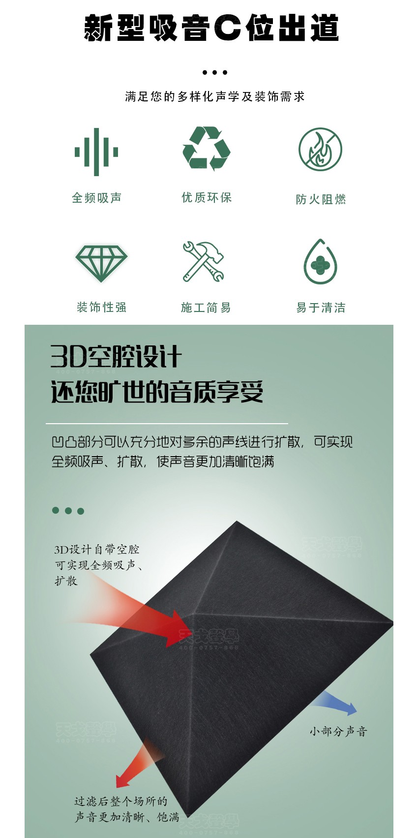 3D黑鉆聚酯纖維吸音板特點